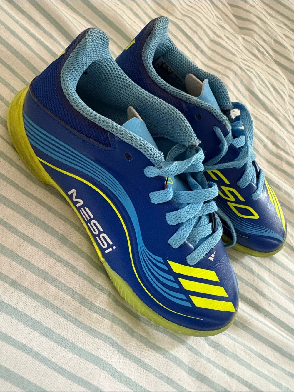 Adidas Messi F50 Club Turf Soccer Cleats Youth Size 11K Blue Yellow
